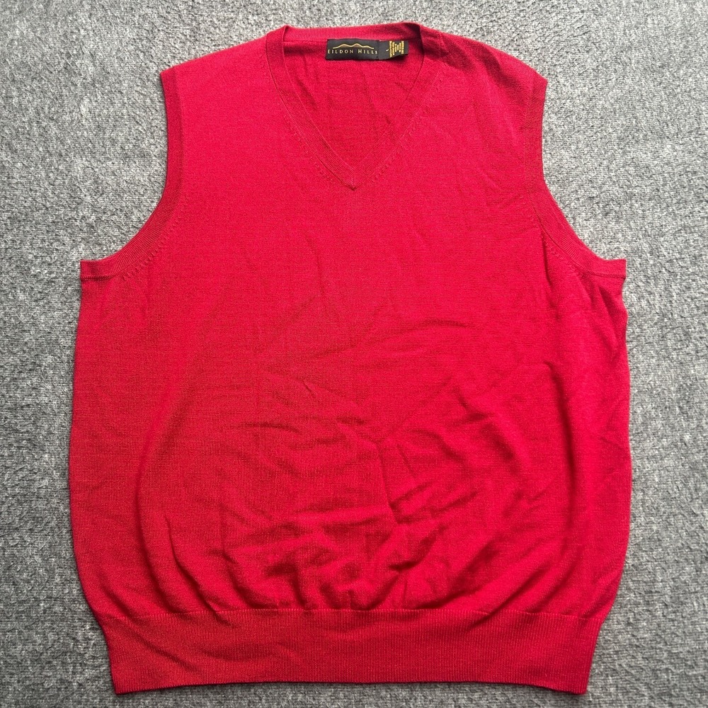 Eildon Hills Merino Wool Vest 90's Mens Sweater Sleeveless V-Neck Large Red